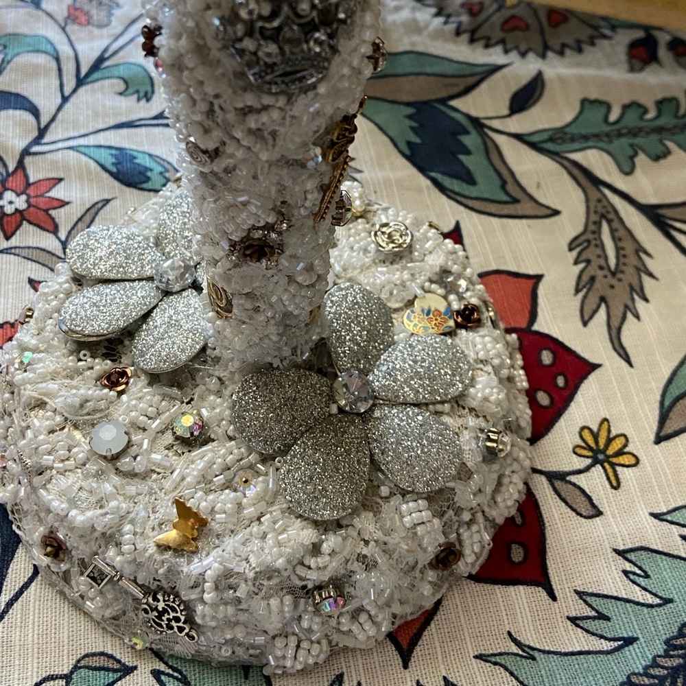 Beautifully Embellished Standing Tabletop Antique Mirror - Picture 8 of 14